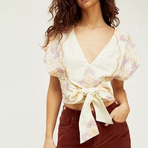 Free People Ariel Cropped Floral V-Neck Dolman